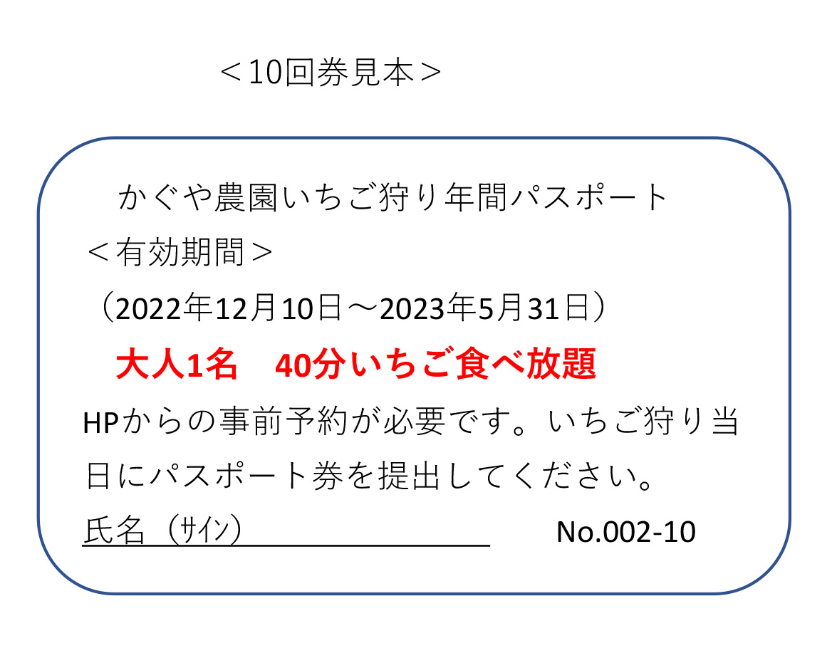 いちご狩りの年間パスポート　10回券